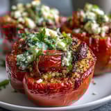 Vibrant stuffed bell peppers filled with quinoa, herbs, and vegetables, baked to tender perfection for a healthy vegetarian meal.