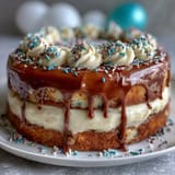 Simple Graduation Cake with Balloon Toppers: Two-tiered vanilla sponge cake decorated with playful balloon cake toppers and creamy buttercream frosting.