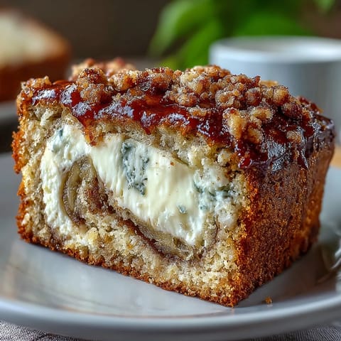 A thick slice of Cream Cheese Cinnamon Swirl Banana Bread on a plate, topped with a pat of butter melting into warm crumbs.
