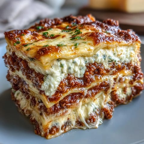 Fresh basil garnish highlights this World's Best Lasagna, served hot with a slice lifted to reveal rich filling.