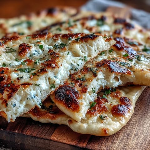 Golden-brown The Best Easy Garlic Naan Bread fresh from the skillet, brushed with melted butter and minced garlic for a fragrant finish.