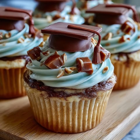 Adorable graduation cupcakes with chocolate cap toppers and tassels, perfect for celebrating academic achievements with festive flair.