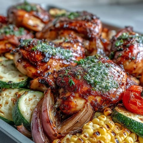 Sheet pan chicken with zucchini and corn, roasted to golden perfection with juicy chicken breasts and sweet summer vegetables.  