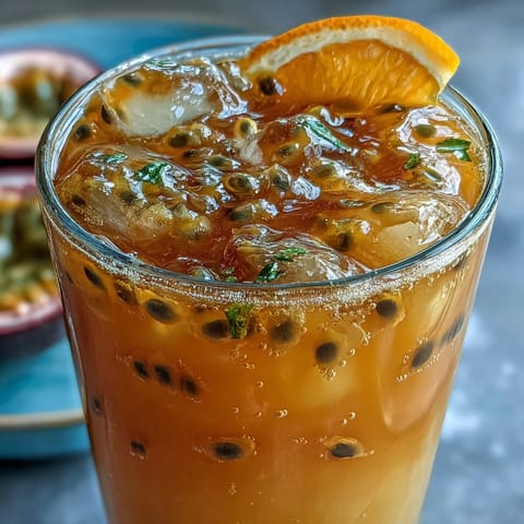 Tropical Sunrise Mocktail image: vibrant layered drink perfect with orange garnish.