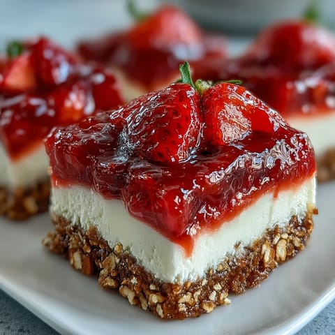 Sweet and salty Strawberry Pretzel Salad bars atop a creamy cheesecake layer.