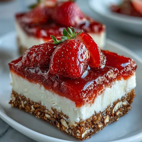 Vibrant Strawberry Pretzel Salad dessert bars, a craveable, layered sweet and salty delight.