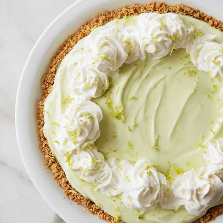 Close-up shot shows a perfectly baked key lime pie with a golden-brown crust, ready to chill.