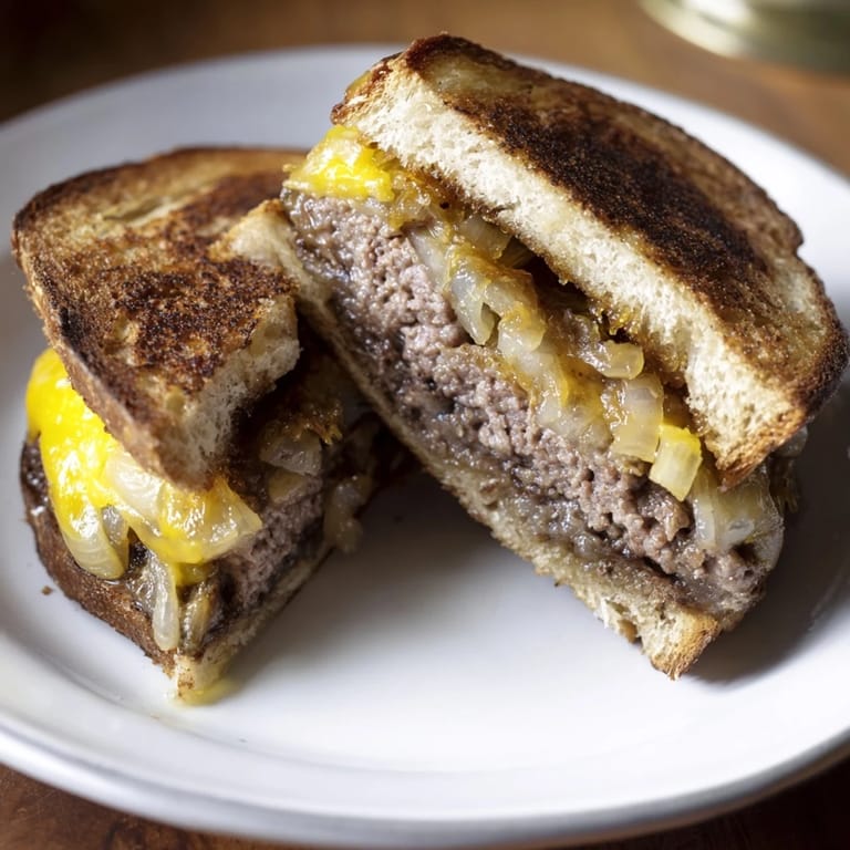 Perfectly grilled Patty Melt sandwich with melted Swiss cheese oozing over a juicy beef patty.