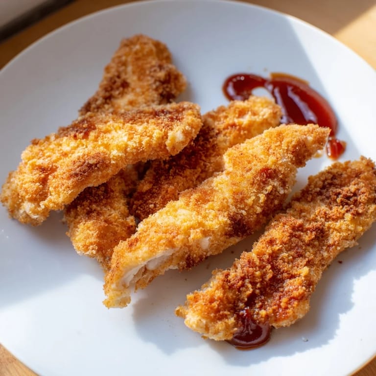 Homemade Chicken Tenders, perfectly fried and ready to serve with tangy barbecue dipping sauce.