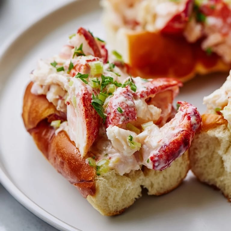 Freshly assembled New England lobster roll with tender lobster meat ready to be enjoyed.