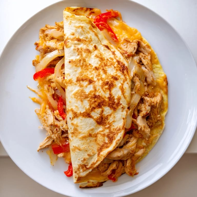A warm, crispy Chicken Quesadilla, with melty cheese oozing, promising a satisfying, flavorful Mexican meal.