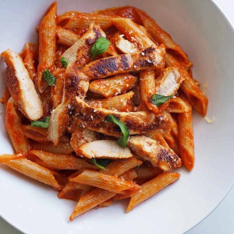 Hearty Spicy Tomato Chicken Pasta served hot with grated Parmesan, ready for a satisfying, protein-rich family dinner.