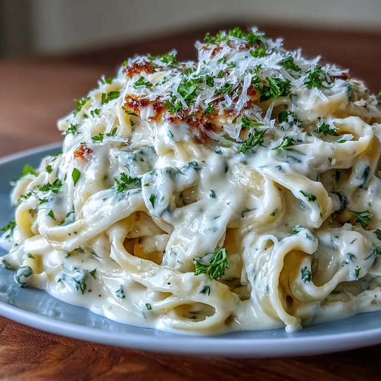 Freshly plated Easy Creamy Cauliflower Alfredo with chopped parsley, showcasing a light, guilt-free Italian-inspired main dish.