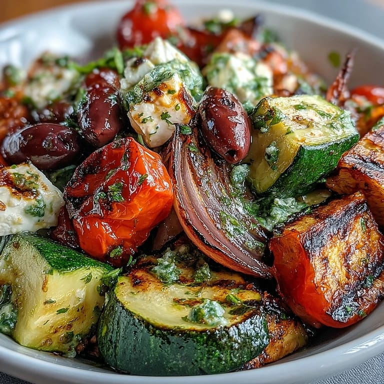 Colorful Roasted Greek Salad served with zesty lemon-oregano dressing and fresh parsley on a rustic platter.