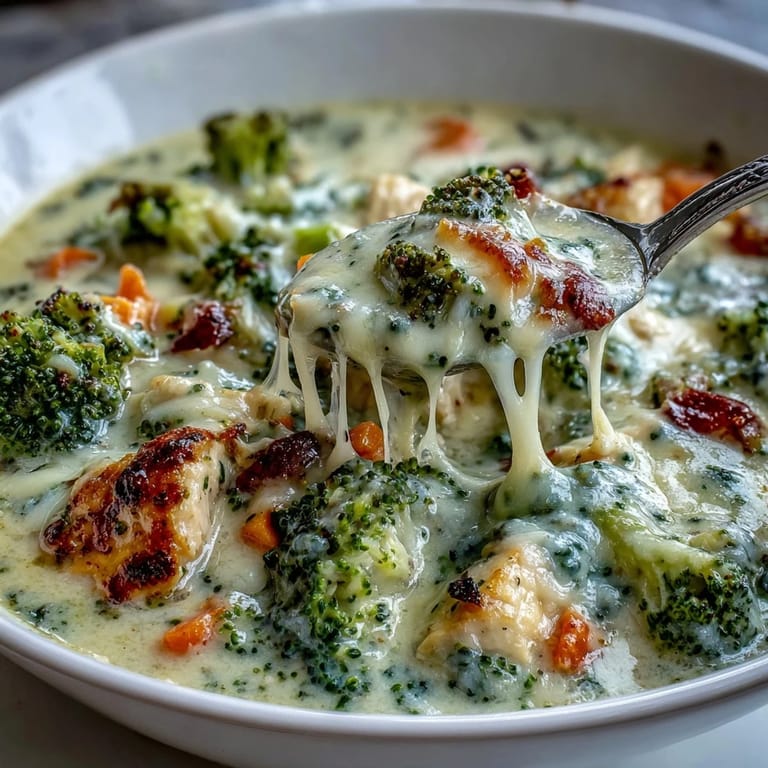 Fresh broccoli florets and tender chicken pieces float in this hearty, homemade soup.