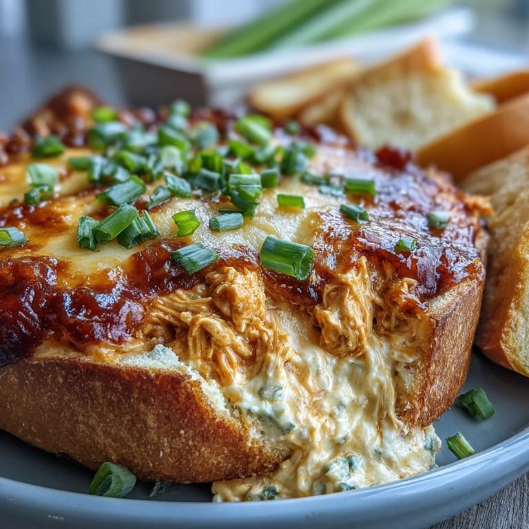 Creamy, spicy Buffalo Chicken Dip in a white baking dish, featuring tender shredded chicken, melted blue cheese, and a rich, tangy orange hue.