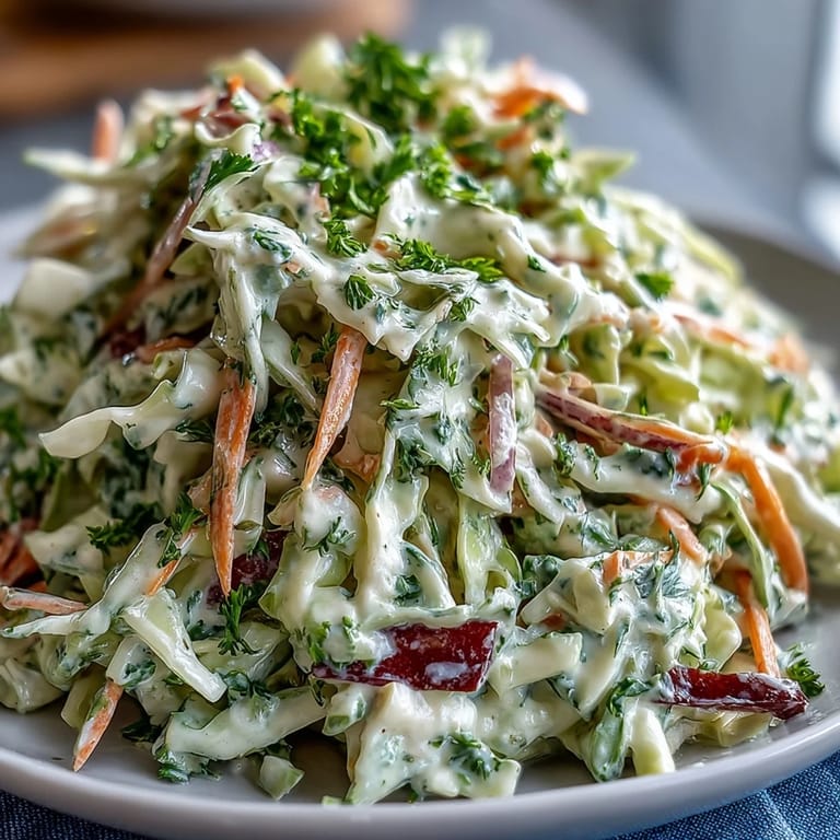 Shredded vegetables tossed with tangy dressing, topped with fresh celery seed.