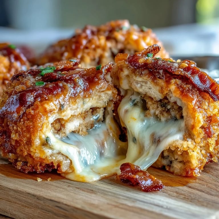 Close-up of Buffalo Chicken Bacon Mozzarella Bombs on a platter, revealing a gooey mozzarella pull and crispy panko crust.