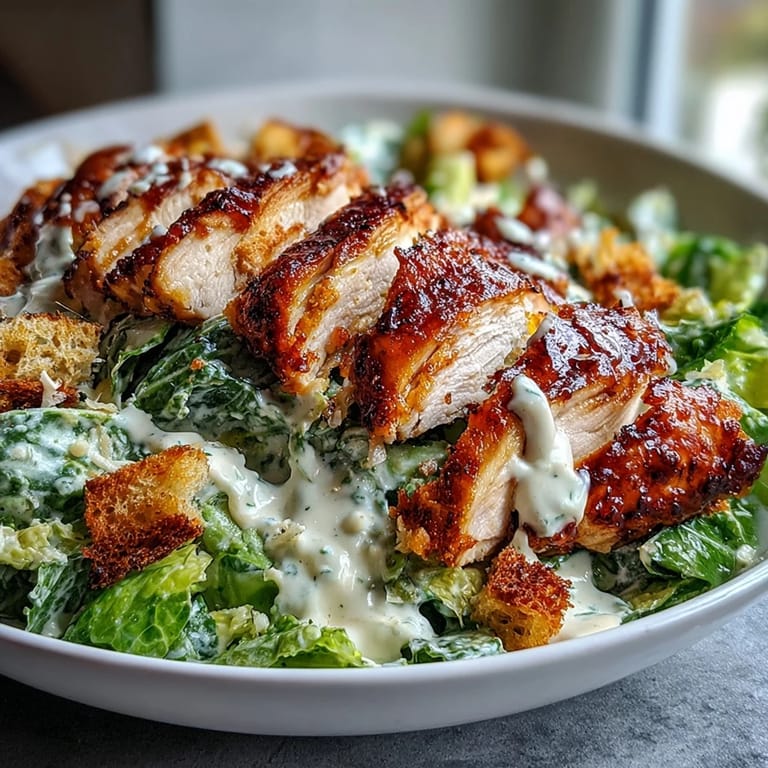 This Caesar Chicken Bowl features tender herb-seasoned chicken, bright romaine, and a drizzle of zesty Caesar dressing for a satisfying meal.