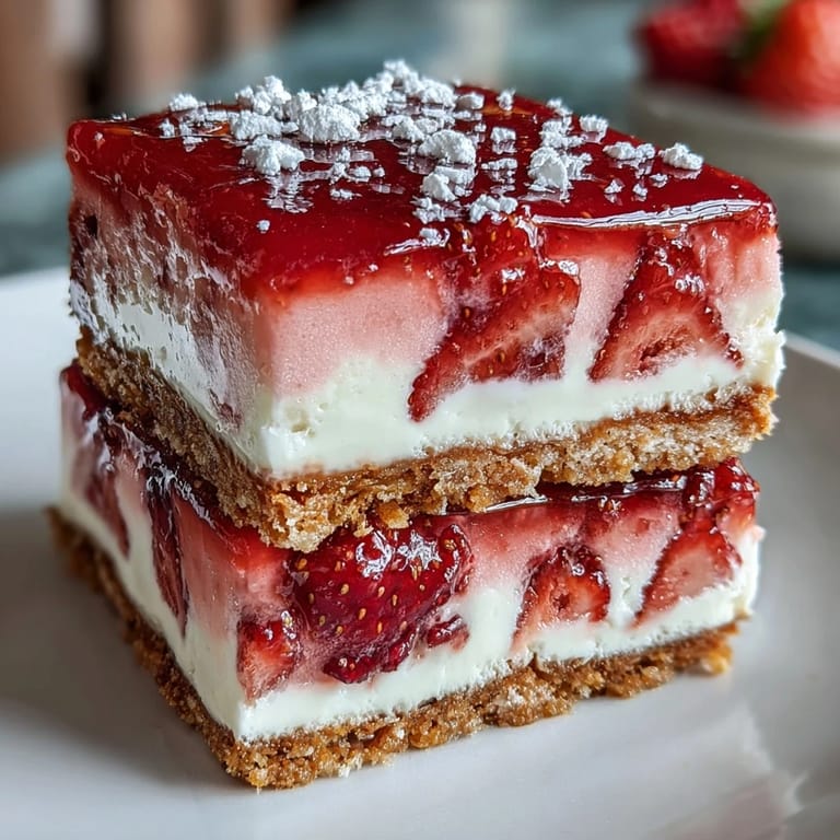 Sweet and tart strawberry lemonade filling on a crumbly shortbread crust, these bars offer a delightful, zesty treat for any occasion.