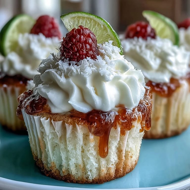 Mexican-inspired Tres Leches Cupcakes with creamy topping, garnished with fresh berries and lime zest for a vibrant finish.