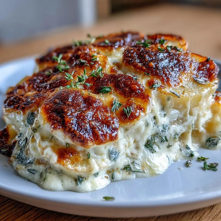 Elegant French-inspired scalloped potatoes with Gruyere, where buttery Yukon Gold slices meld into a bubbling, cheesy cream bath.
