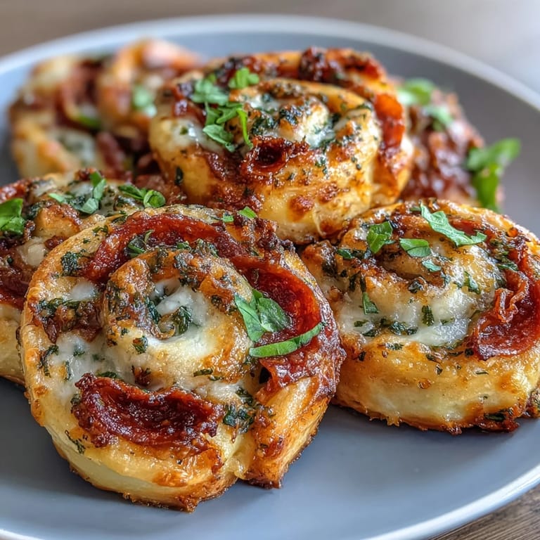 Warm, cheesy pizza pinwheels baked until golden, packed with marinara, pepperoni, and Italian herbs—perfect for sharing.