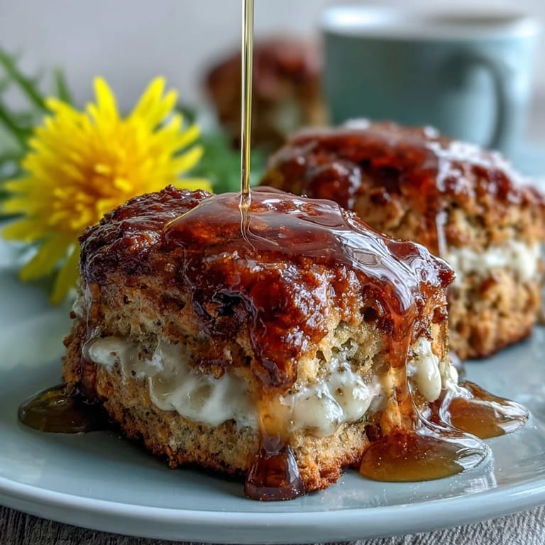 Warm, tender scones infused with floral dandelion honey, topped with clotted cream—a delightful spring brunch addition.