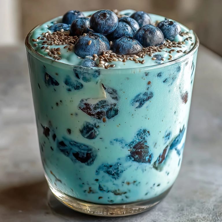 Vibrant blueberry flaxseed kefir smoothie, a refreshing, healthy breakfast blend.