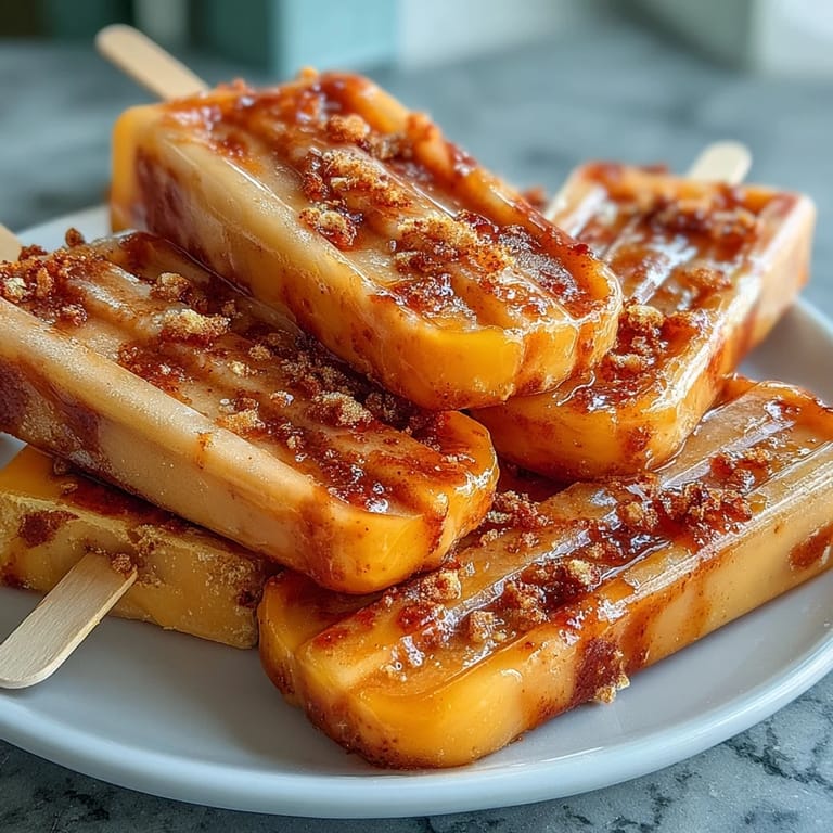 Close-up of vibrant Fricy Mango Chamoy Popsicles with Tajin, perfect for summer.