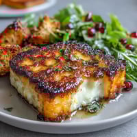 Golden-fried halloumi cheese and juicy blood orange segments on fresh greens with crispy sourdough croutons and zesty sumac dressing.