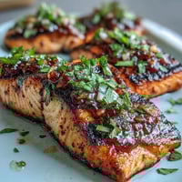 Grilled salmon fillets topped with bright strawberry salsa for a fresh, colorful spring dinner.  