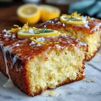 Moist lemon drizzle cake with tangy glaze and edible flowers, a perfect Mothers Day dessert for spring celebrations.