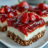 Sweet and salty Strawberry Pretzel Salad bars atop a creamy cheesecake layer.